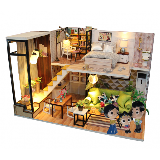 Интерьерный конструктор Hobby Day DIY MiniHouse, Скандинавский лофт с набором кукол,  M030_FIG003-0